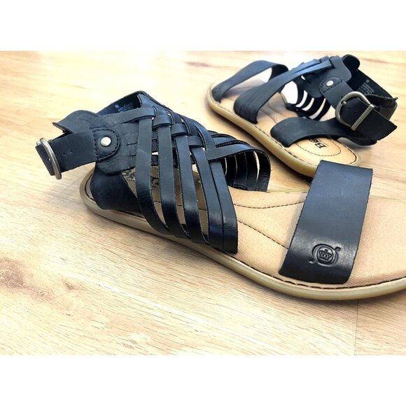 NWOB Born Black Leather Gladiator Sandals 8 - Picture 6 of 12
